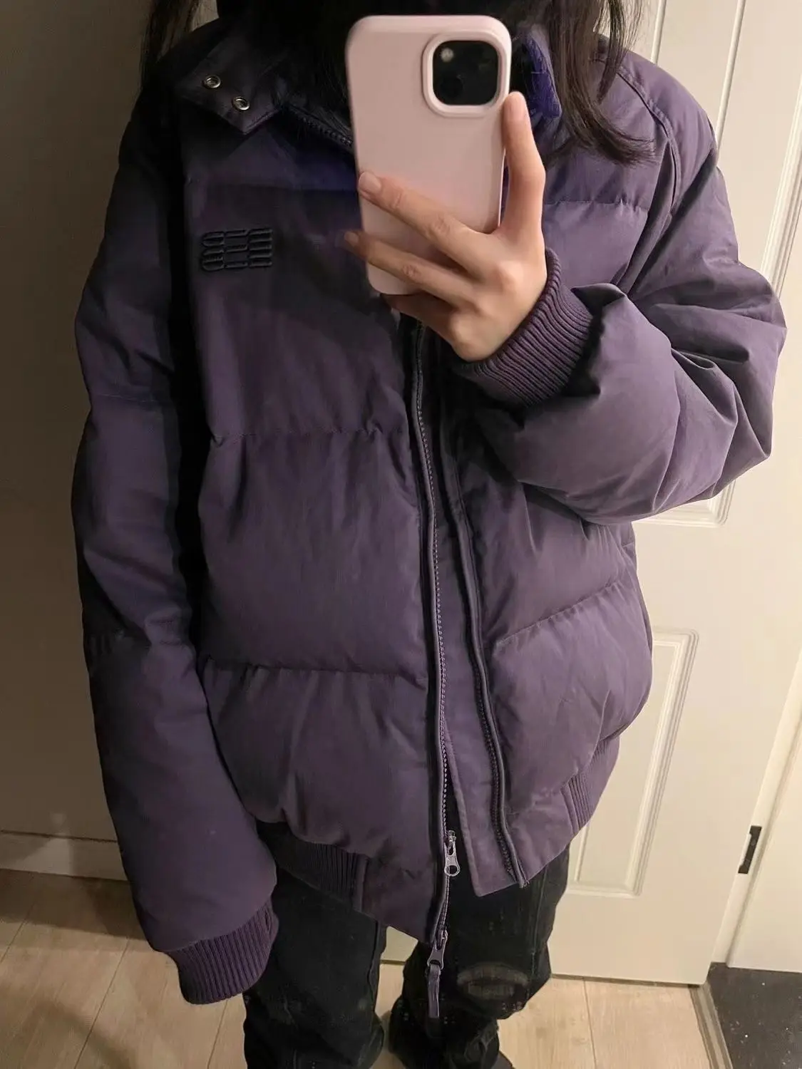 Женские однотонные ретро фиолетовые стеганые куртки с воротником-стойкой зимние