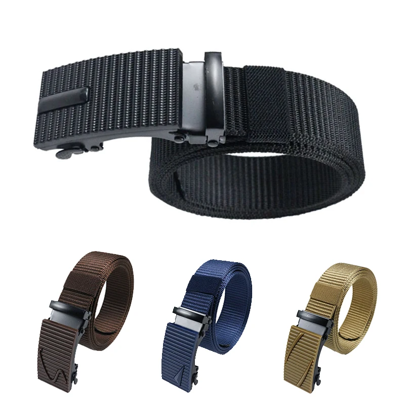 

Ремень нейлоновый мужской с автоматической пряжкой, брезентовый однотонный ремень для джинсов, тактический, ширина 160 см, 90-3,5 см