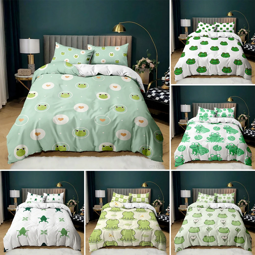 

3D Cartoon Frogs Printing Duvet Cover Cute Animals Bedding Set Kids Quilt/Comforter Cover 2/3pcs Twin Queen King Size Bedclothes