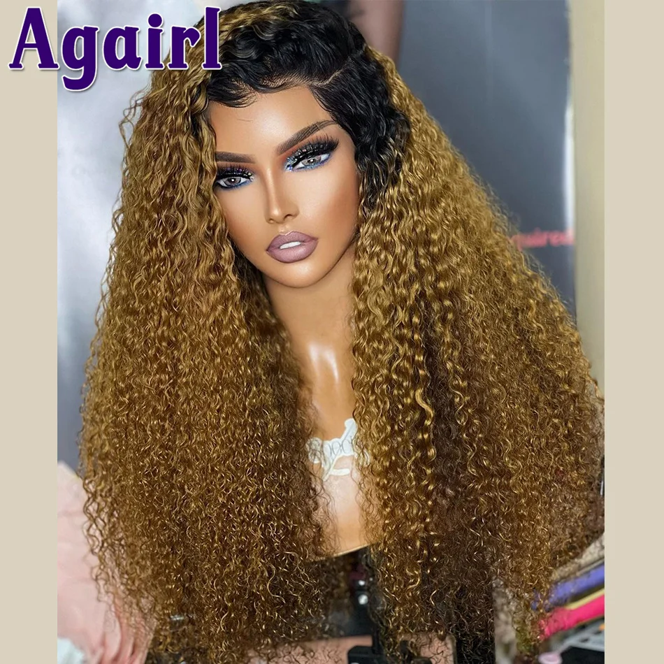 

Ombre 1B/27 180% Density 13x6 Lace Frontal Wig Brazilian Remy Jerry Curly Lace Front Human Hair Wigs Pre Plucked for Black Woman