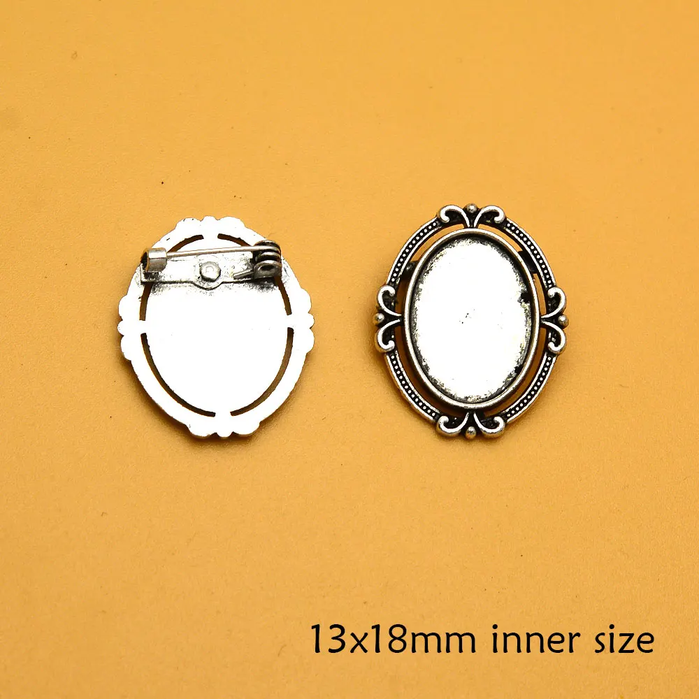 

13x18mm Antique Silver Plated Oval Brooch Cameo Cabochon Base Setting Charms Pendant Tray Bezels Blank Jewelry Accessories