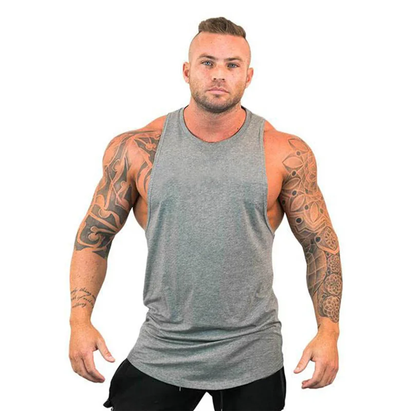 

2023 Solid color Workout Tanktop Cotton Gym Running Vest Bodybuilding Undershirt Men Stringer Fitness Sleeveless Tops