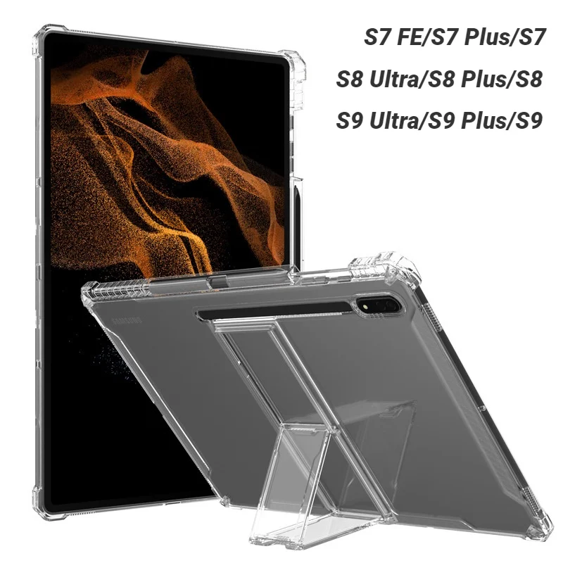 

4 Shockproof Airbags Soft TPU Cover For Samsung Galaxy Tab S9 Ultra S8 Plus S7 FE 14.6 12.4 11 Pencil Holder Case with Kickstand