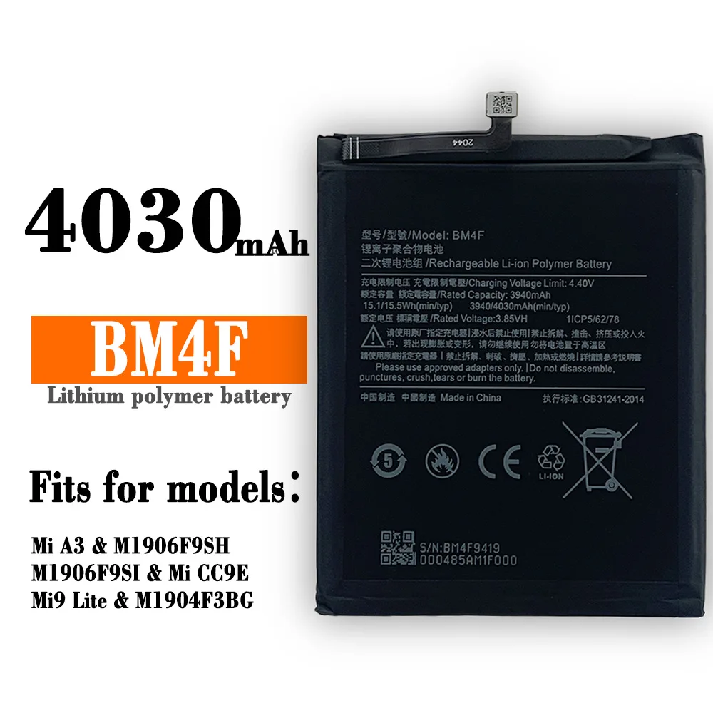 

100% Оригинальный аккумулятор BM4F 4030 мАч для Xiaomi Mi A3 CC9 CC9e Mi 9 Lite, высококачественные сменные батареи для телефона, Новая батарея