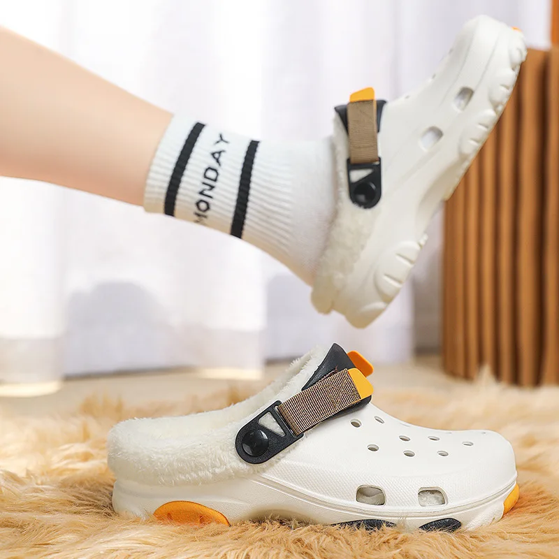 

2023 Winter Couple Slippers Home Slippers Garden Shoes Mules Indoor Close Toe Unisex Lined Clogs Wear-resistant Warm Fuzzy