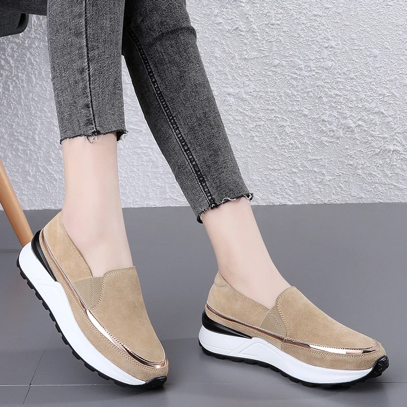 

2023 New Women Flats Genuine Leather Loafers Woman Casual Shoes Wedges Heeled Luxury Ladies Female Slip-on Shoes Tenis Moccasins