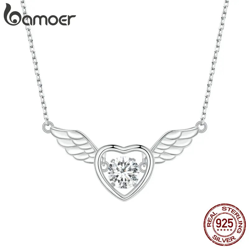 

Bamoer, Стерлинговое Серебро 925 пробы, блестящий циркон, кулон в виде сердца, ожерелье с крыльями-хранителями, цепочка на шею для женщин, подарок...