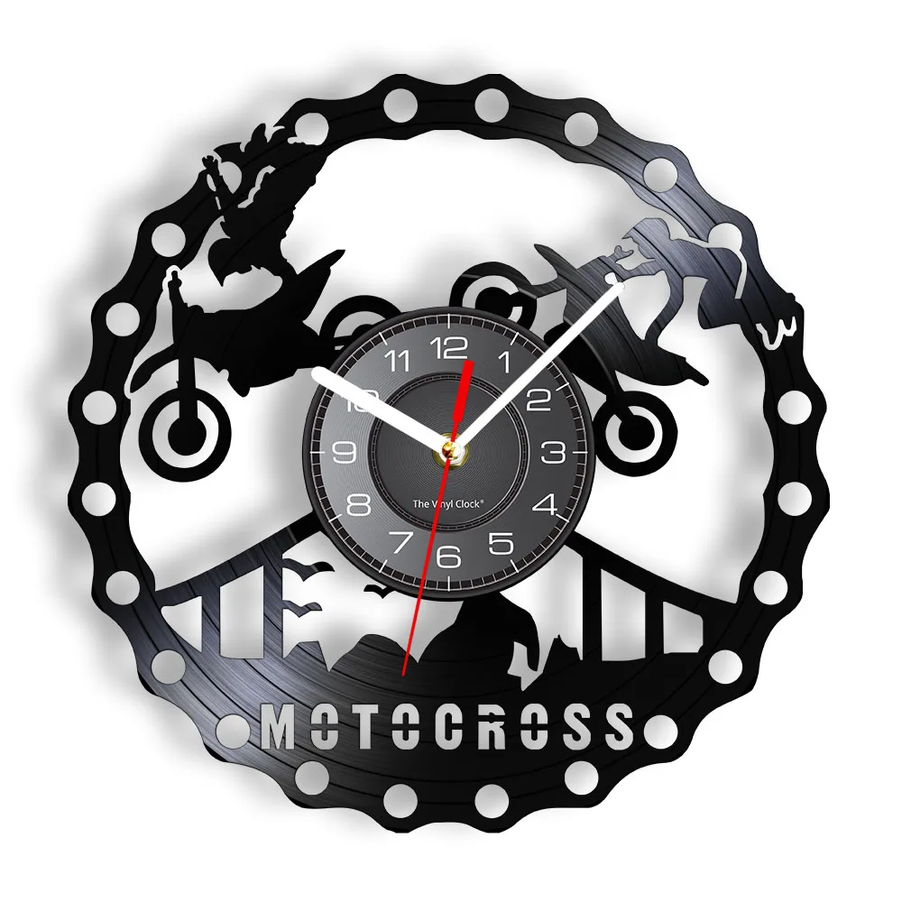 

Motocross Racing Brappp Decor Modern Wall Clock Dirtbike Trick Riding Vinyl Record Clock Freestyle Motorcycle Racing Riders Gift