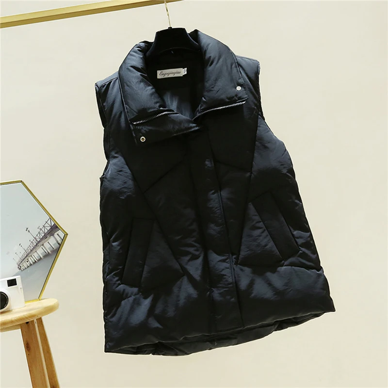 Korean Fashion Winter Solid Color Down Puffer Vest Women Sleeveless Coats Simplicity Student Style Straight Parkas Vest Jackets
