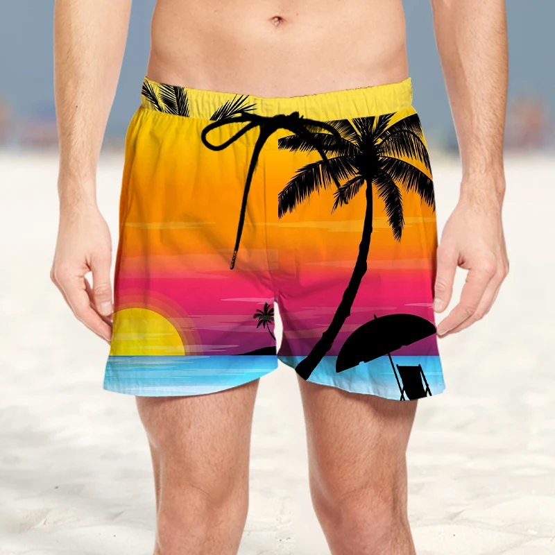 

2023 Summer New Men's Vintage Element Pattern Beach 3D Shorts Comfortable Underwater World Resort Tropical Jungle Style Shorts