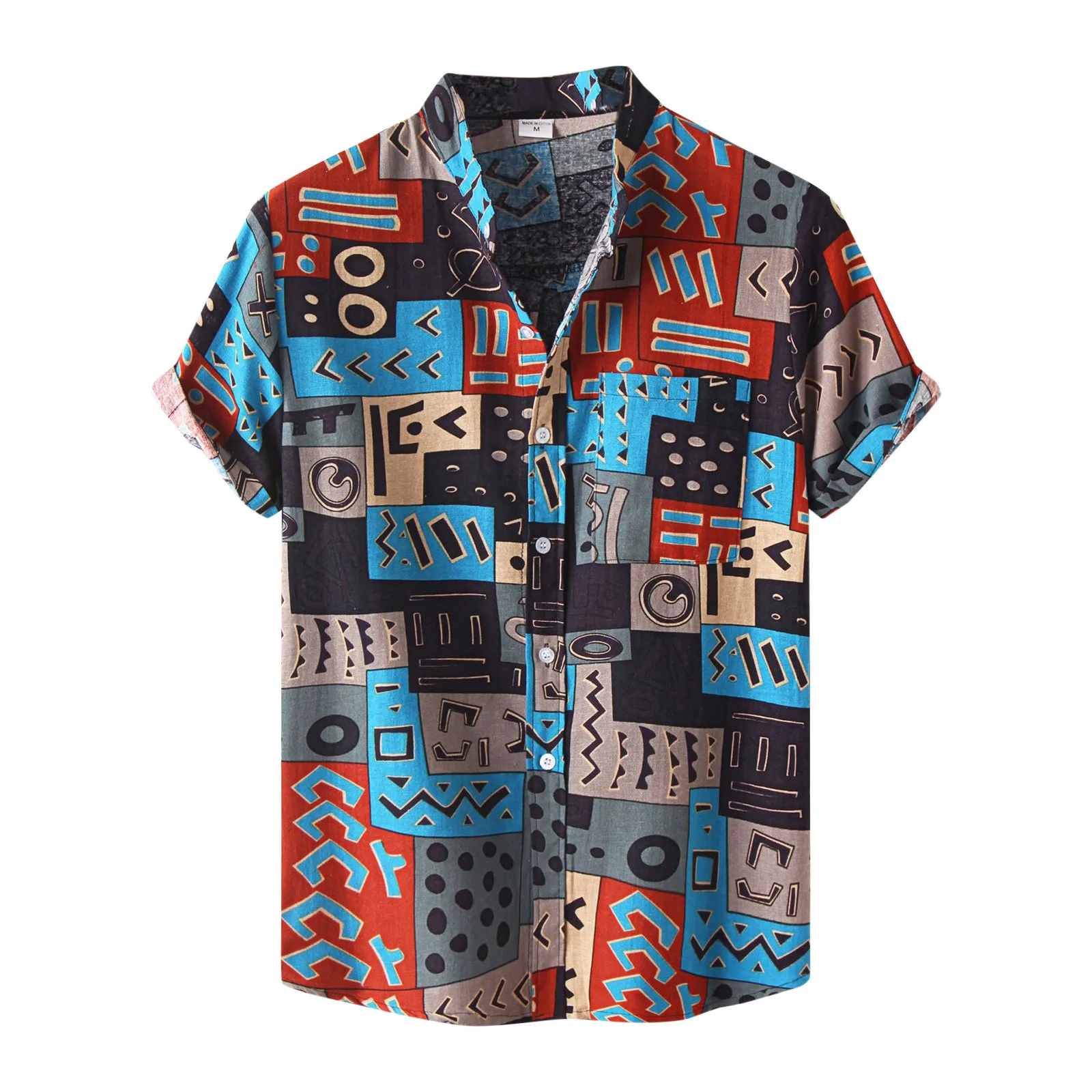 

Printed Stand-up Collar Spring Men's And Shirts Short-Sleeved Cotton Linen Men Shirts Thin Purple Long Sleeve