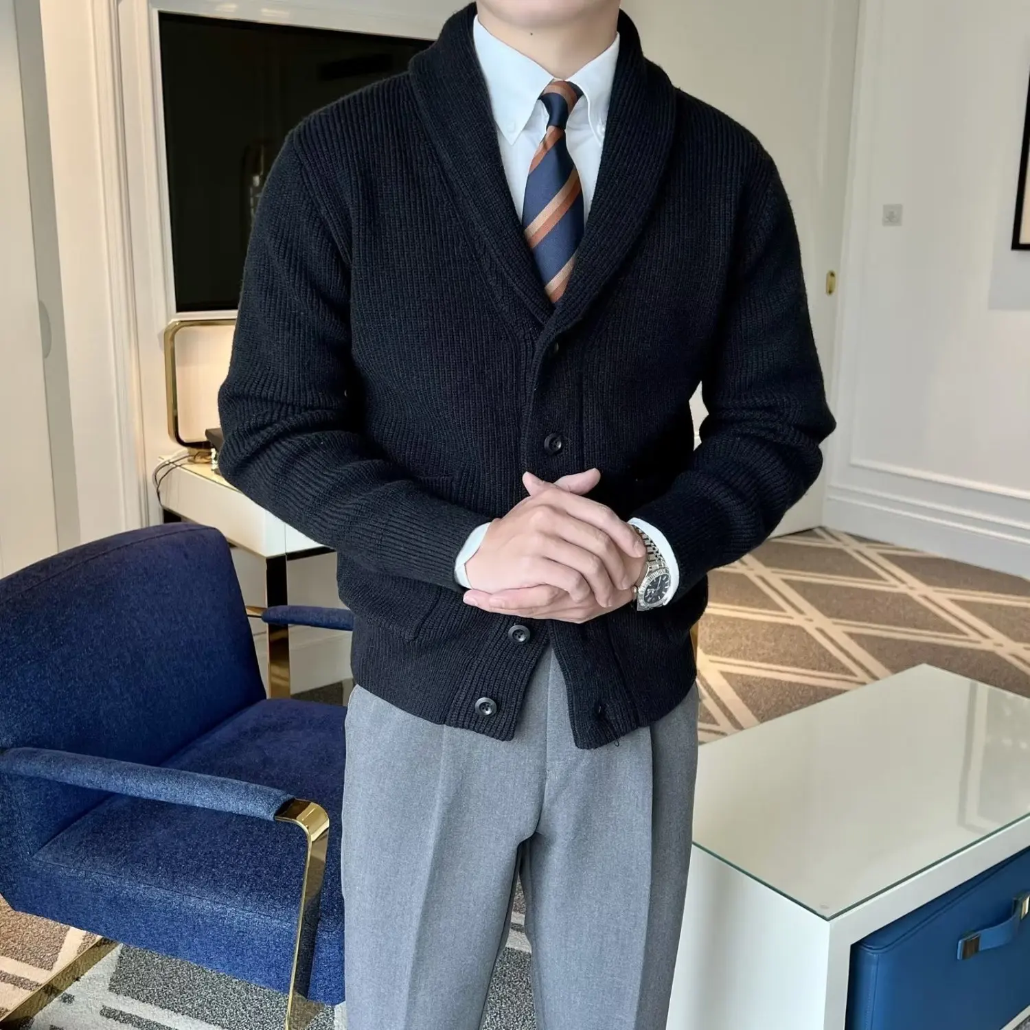 Мужская одежда кардиган куртка с v-образным вырезом пальто вязаный свитер