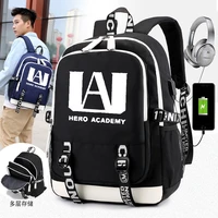 anime backpack my hero academia luminous school bag students backpack large capacity school bag usb cable for kids