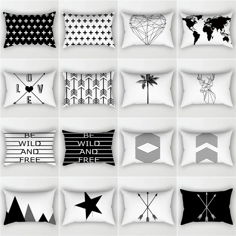 

Black White Geometric Cushion Polyester Decorative Throw Pillows 30x50 Pillowcase Nordic Style Home Decor Pillow Moda