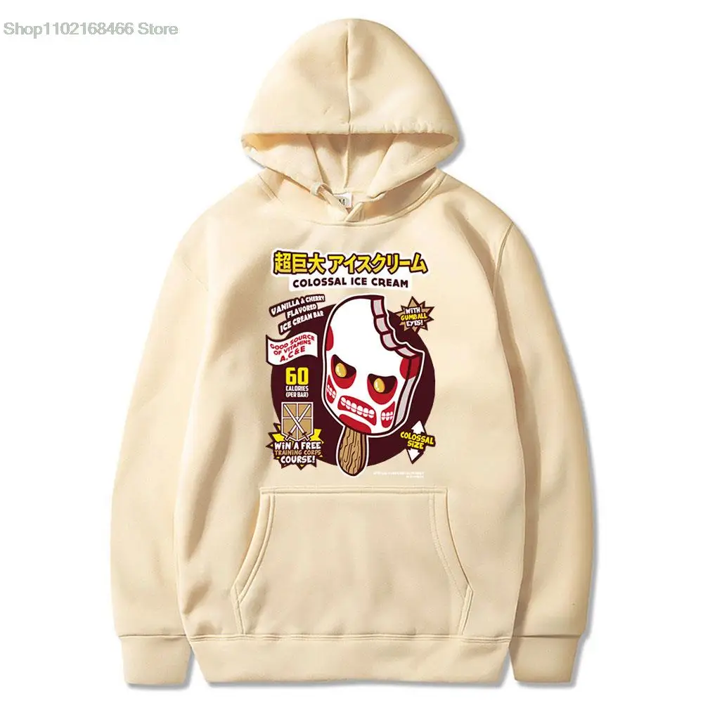 

Japan Anime Attack on Titan Colossal Ice Cream Men Hoodies Autumn Casual Pullover Fashion Oversized Sweatshirts Hip Hop Clothes