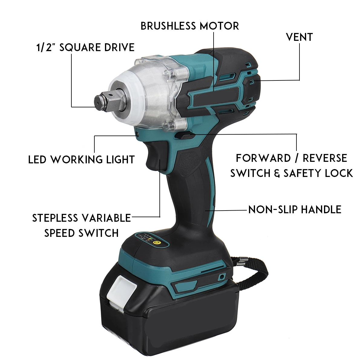 Бесщеточный беспроводной электрический ударный гайковерт перезаряжаемый