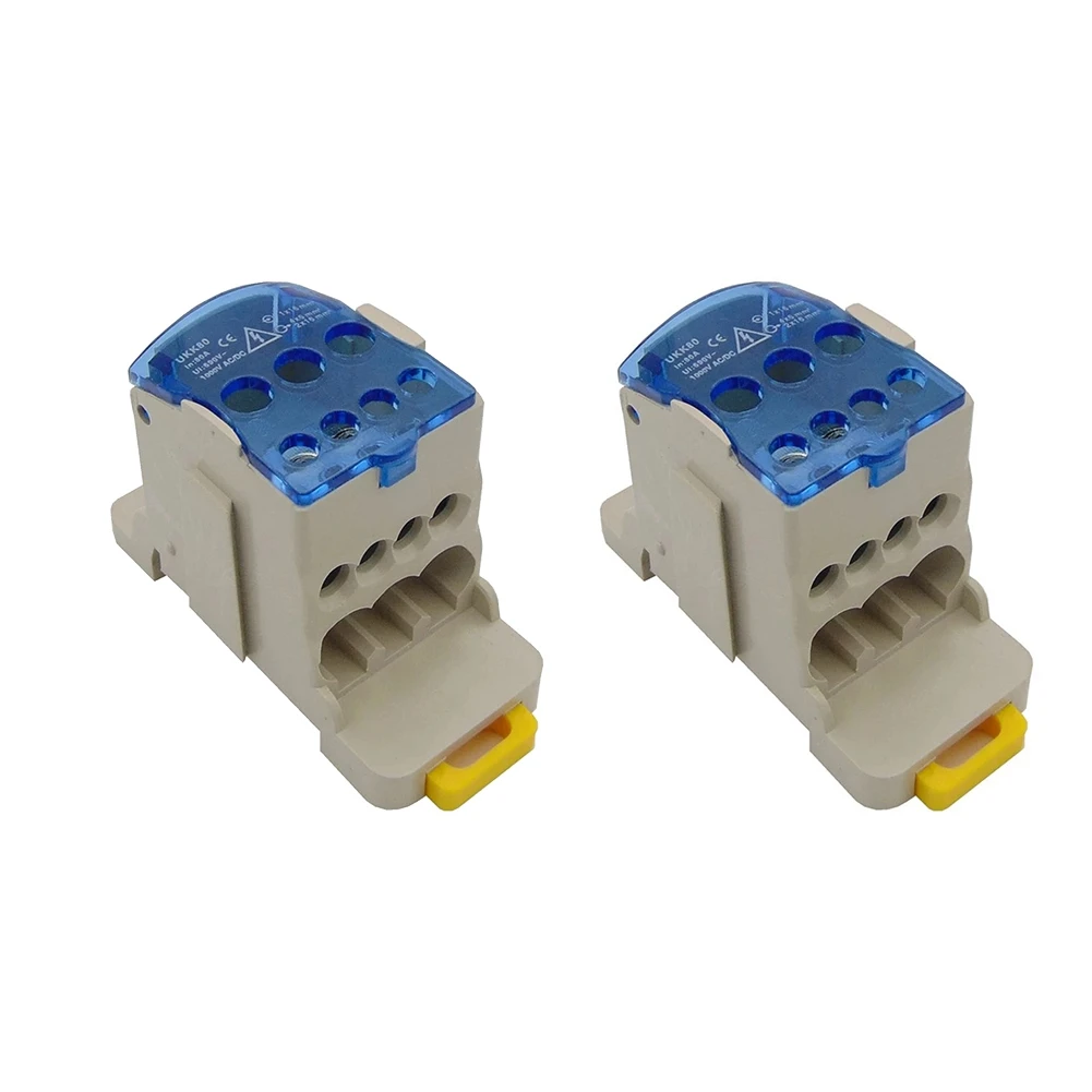 

2PCS UKK80A Wire Splitter, Wire Divider,Copper Wiring Terminal,1 In 6 Out Din Rail Distribution Box
