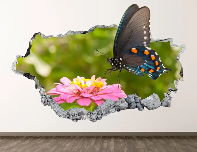 

Butterfly Wall Decal - Flowers Animal 3D Smashed Wall Art Sticker Kids Room Decor Vinyl Home Poster Custom Gift KD716