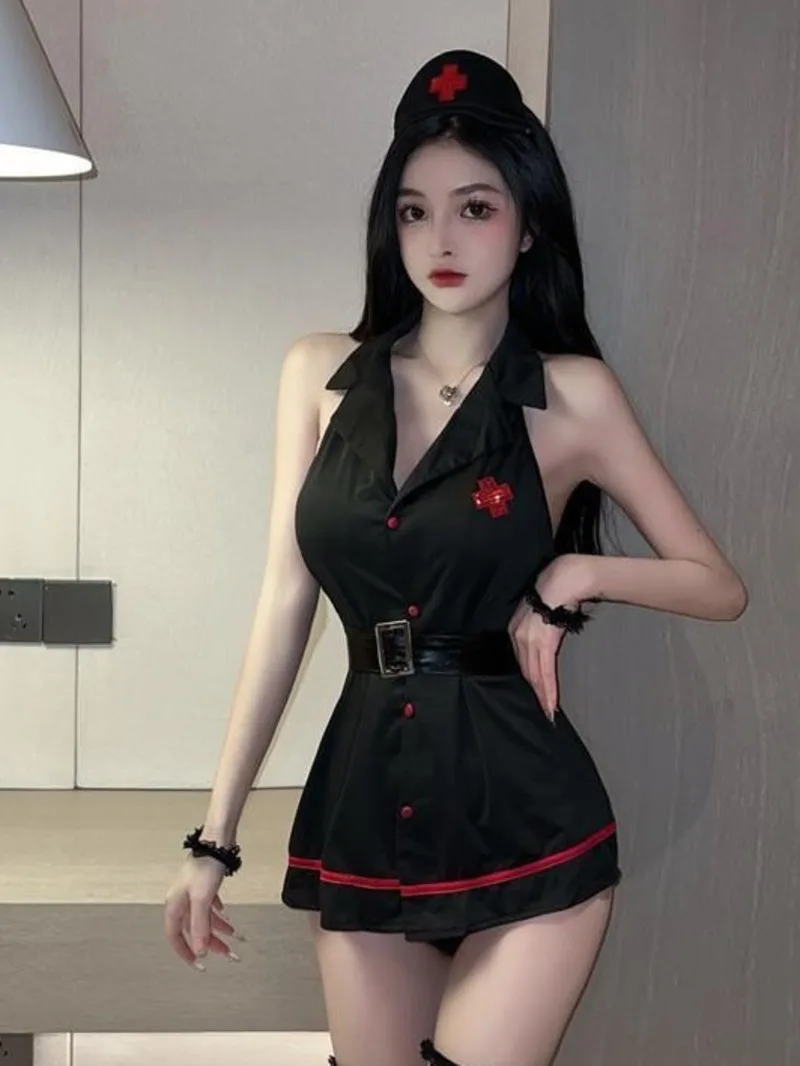Милая маленькая Медсестра сексуальный костюм нижнее белье Черно-белый косплей