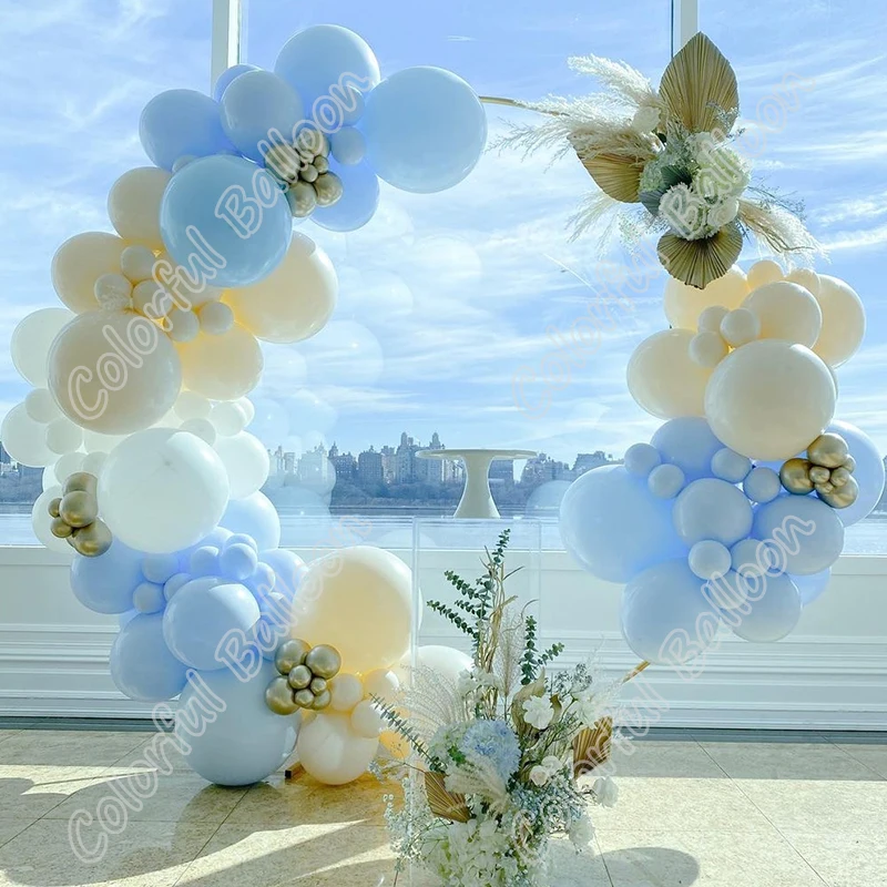 

116pcs Doubled Macaron Blue Happy Birthday Latex Balloon Party Wedding Backdrop Event Arch Baby Shower White Decor Kits Party