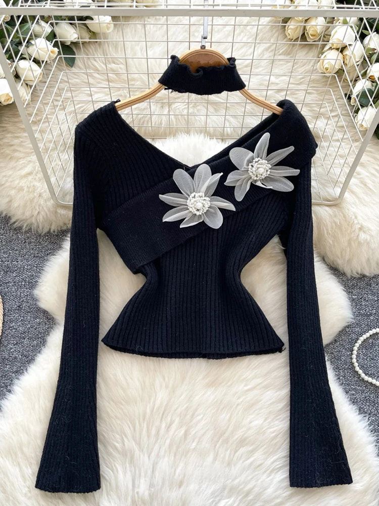 EWQ французский стиль с v-образным вырезом и трехмерным цветочным принтом для