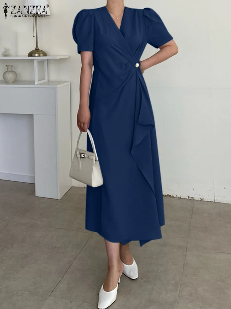 

Женское летнее асимметричное платье с V-образным вырезом