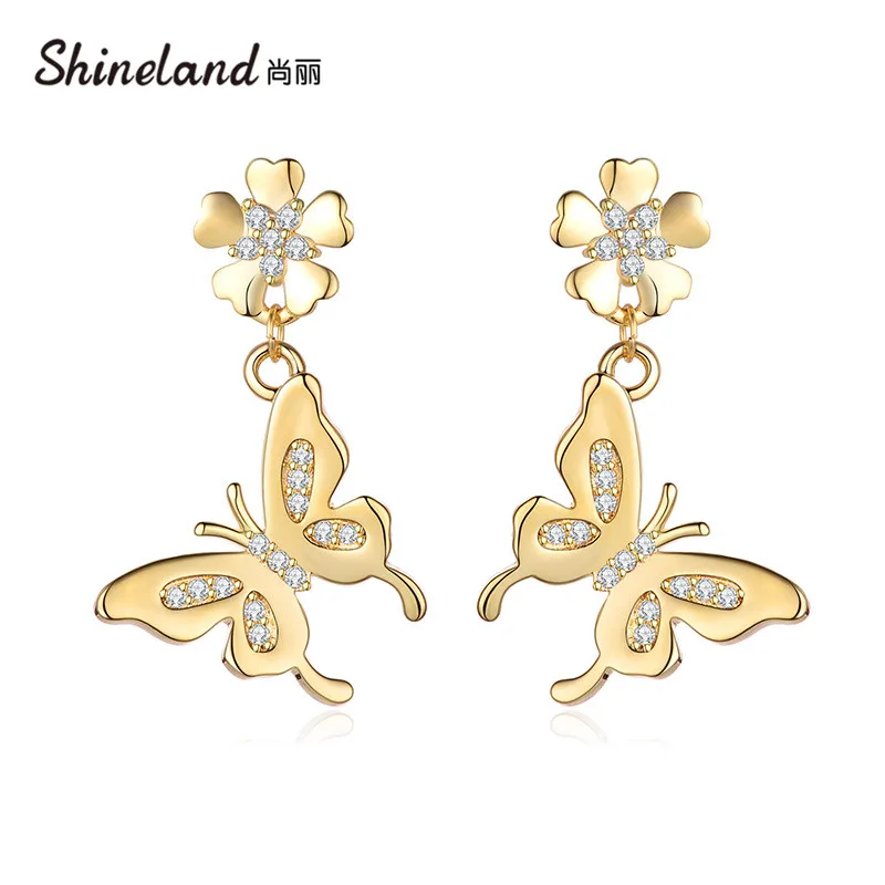 

Shineland Elegant Cute Butterfly Flower Women Drop Dangle Earrings Animal Female Long Temperament Brincos Fashion Jewelry Gift