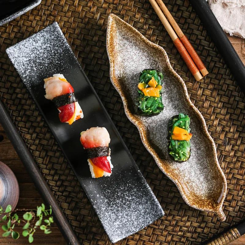 

Sashimi Leaf-shaped Retro Commercial Ceramic Restaurant Japanese Boat-shaped Creative Dish Plate Sushi Plates Tableware