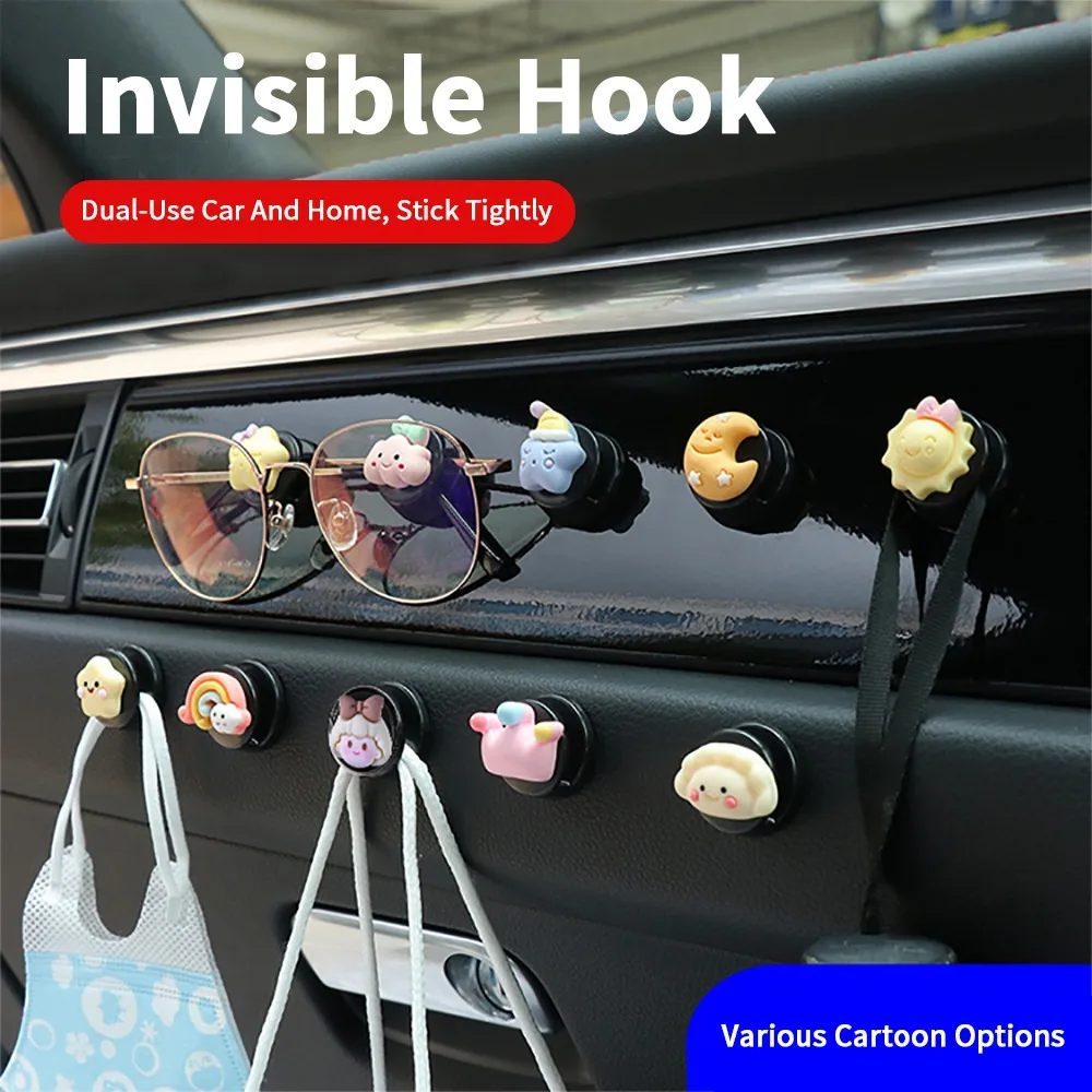 

5Pcs Car Hook Mini Car Multifunctional Invisible Small Hook Viscose Home Creative Cartoon Cute Interior Accessories