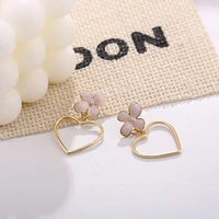 elegant enamel flower hollow love heart drop earrings women gold color trendy sweet jewelry femme party wedding gift