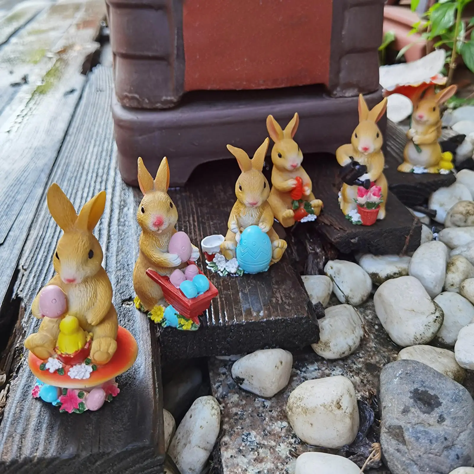 

6 Pieces Cute Miniature Rabbits Figurines Easter Statues for Dashboard Desk Craft