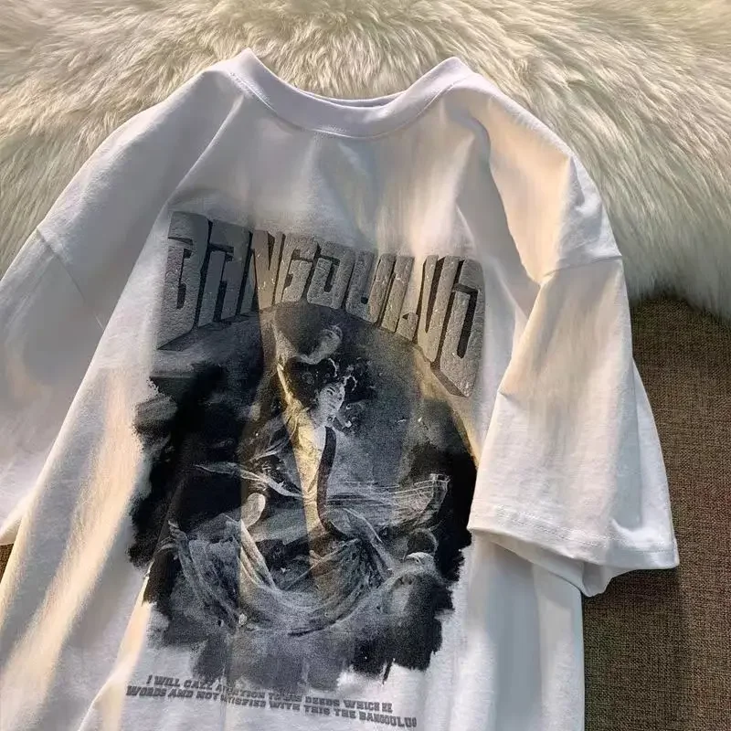 топы с принтом одежда футболка рок корейский стиль аниме японский черная