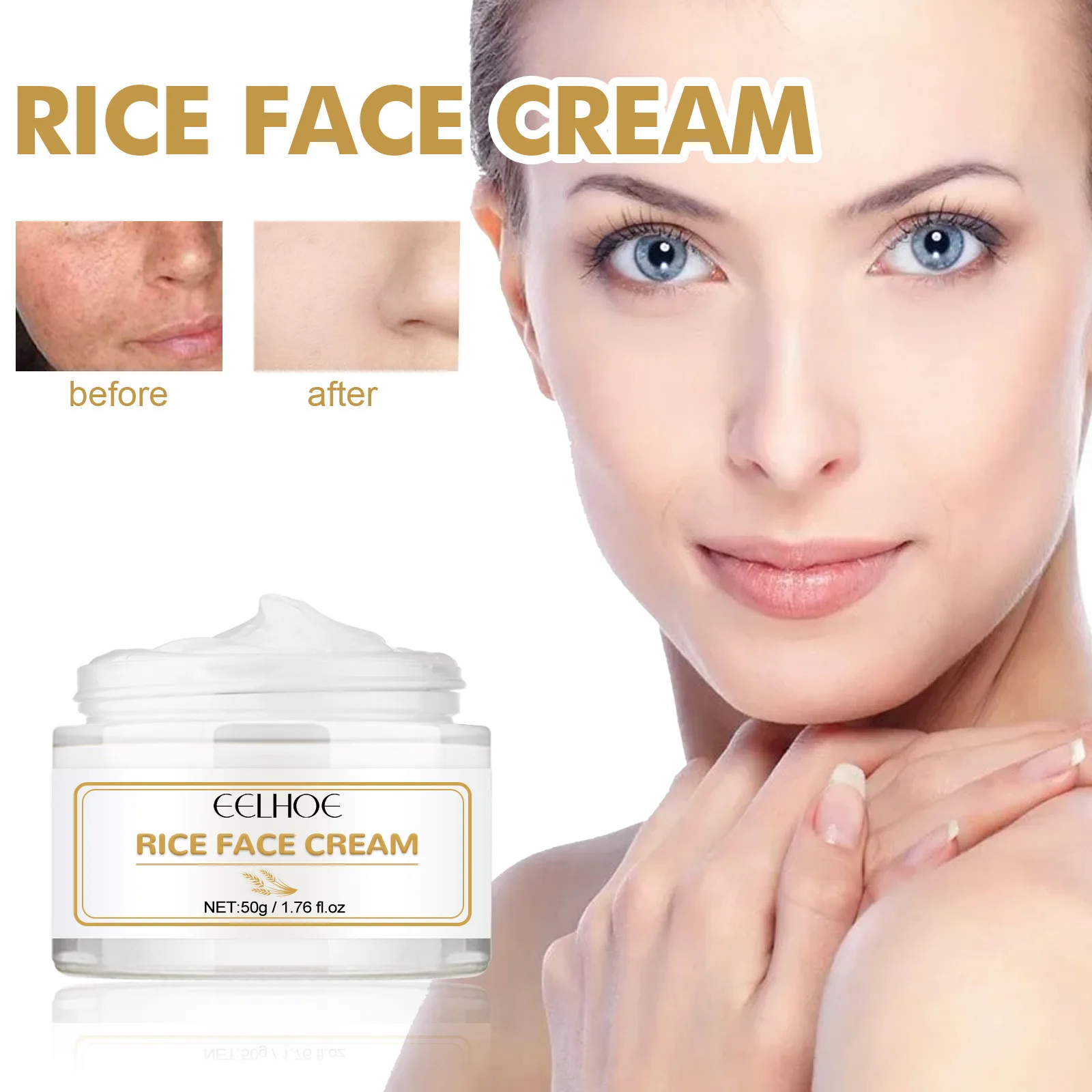 

Shrink Pore Deep Hydrated Rice Face Cream Fade Fine Lines Remove Dark Spots Moisturizing Tightening Whitening Skin Care Product
