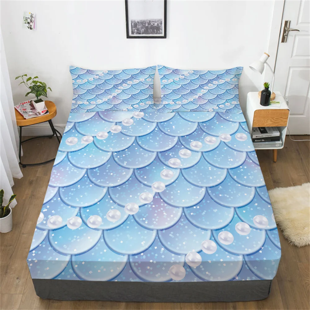 

Mermaid 3D Comforter Cover Set Queen Bed Sheet Sets Teens Children Home Bedclothes High End Bedspreads Cotton Fitted Sheets