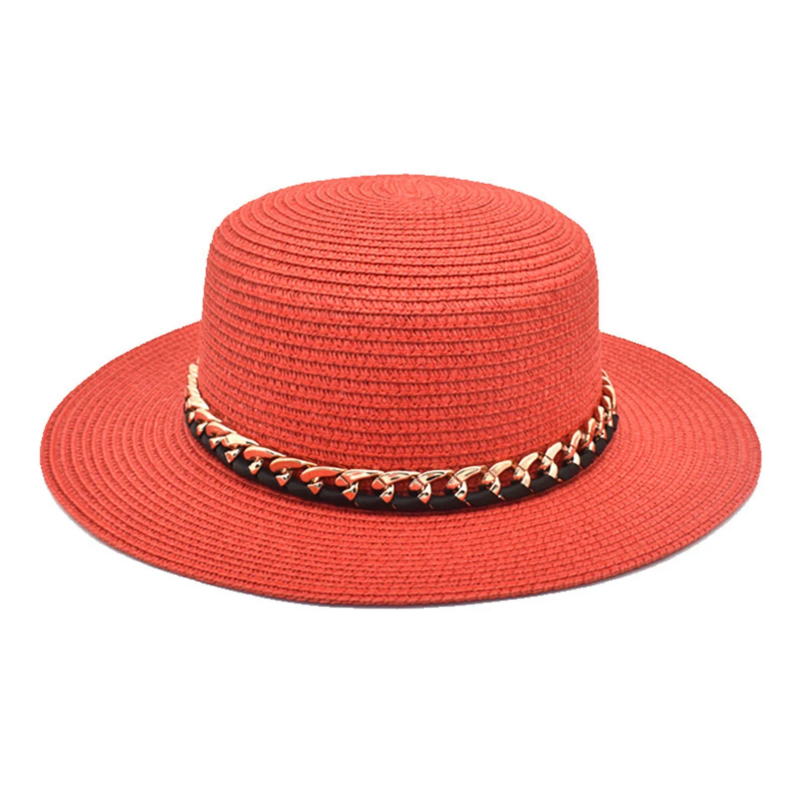 

Summer Chain Flat Top Straw Hat Womens Outdoor Leisure Sunshade Hat Fashion Beach Beach Sun Hats Cute Bucket Hats with Sayings