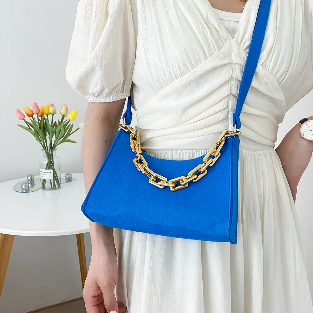 

Модная фетровая сумка через плечо для женщин, Изысканная сумка-тоут через плечо с цепочкой, роскошный брендовый дизайнерский женский кошел...