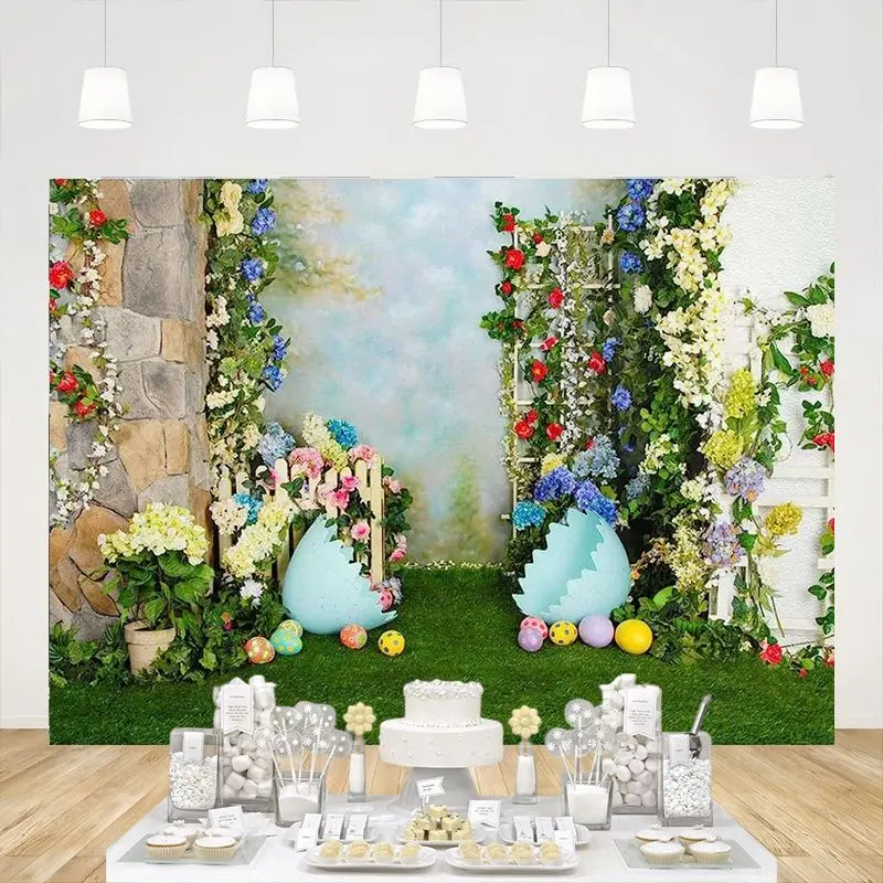 

Spring Floral Flower Backdrop Happy Easter Photography Colorful Eggs Background Kids Newborn Baby Shower Party Decorations