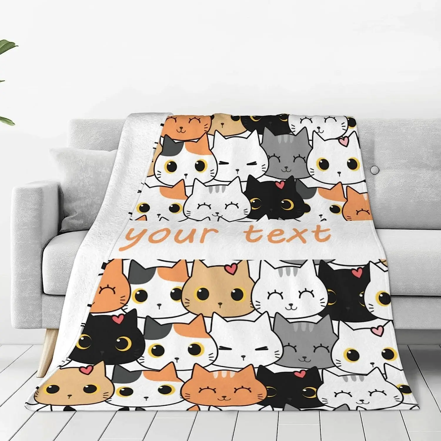 

Cute Cat Blanket, Personalized Name Blankets for Babys Kids Adults60\u201dx50\u201d, Soft Fleece Flannel Blankets, Warm