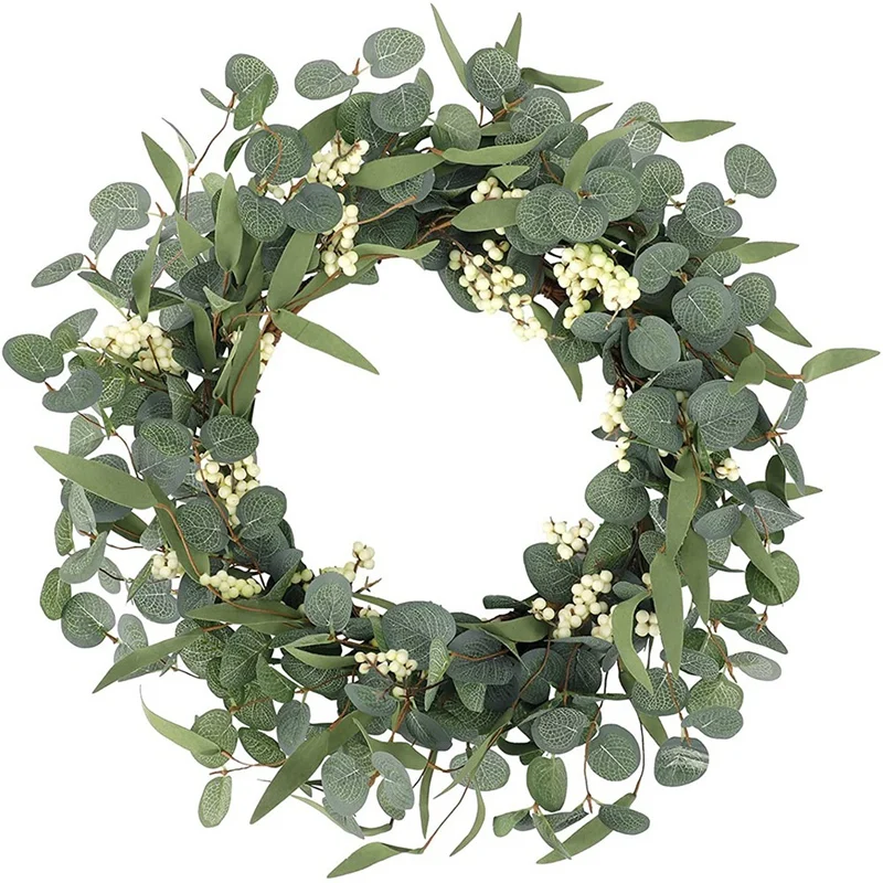 

Artificial Eucalyptus Wreath Large Green Leaves Rustic Farmhouse Decorative Wreath For Festival Celebration