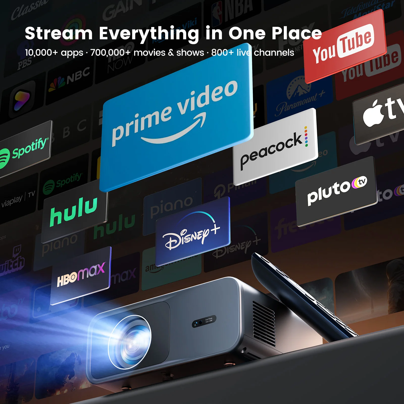 Фото Проектор Wimius G1 45000lumens 4K Smart с системой Google TV, автофокусом, Wi-Fi, высоким качеством Full HD 1080P для домашнего кинотеатра и просмотра фильмов №2