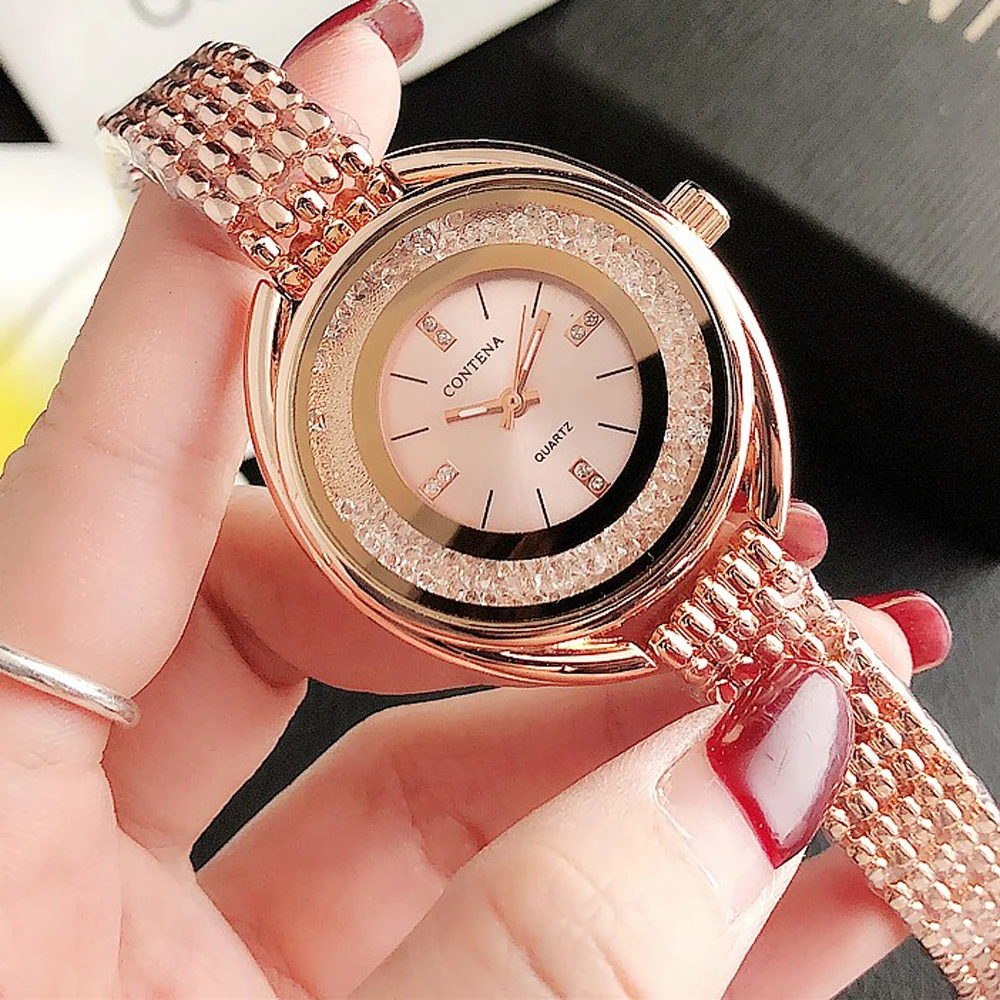 CONTENA Famous Luxury Brand S Model Ladies Watches Fashion Golden Designer Women Wristwatch Casual Dress Clock Relogio Feminino