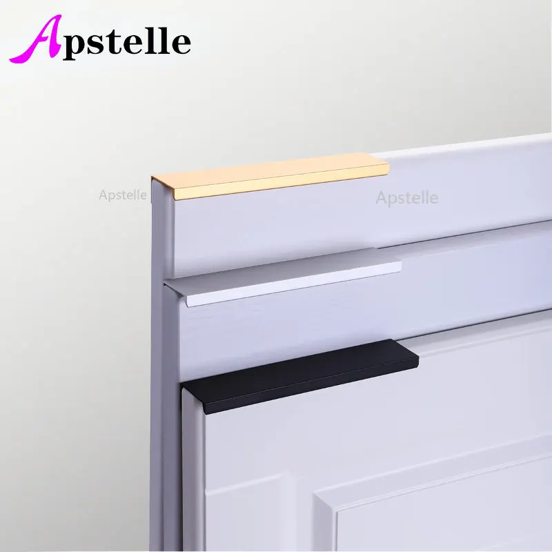 

APSTELLE Fashion Black Hidden Cabinet Handles Aluminum Alloy Kitchen Cupboard Pulls Drawer Knobs Furniture Room Door Handle