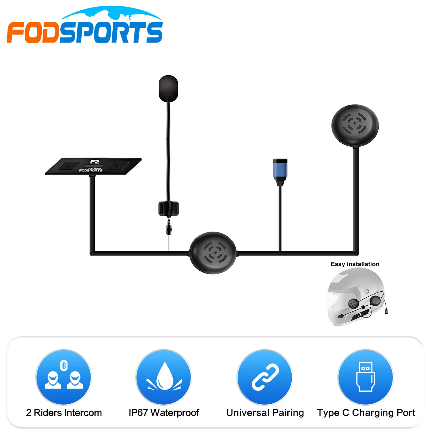 Fodsports F2-2 Riders 1000M Intercom Мотоциклетный интерком interfono moto intercomunicador capacete Bluetooth5.0 гарнитура на шлеме.