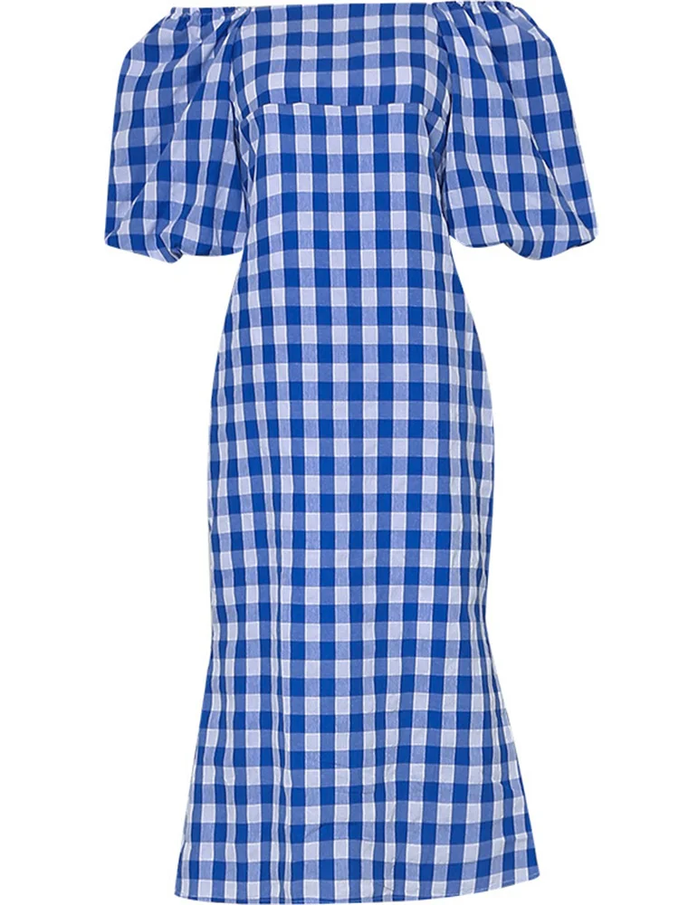 

Женское винтажное платье в стиле Хепберн, элегантное тонкое платье в клетку с квадратным вырезом и рукавами-фонариками, лето 2023