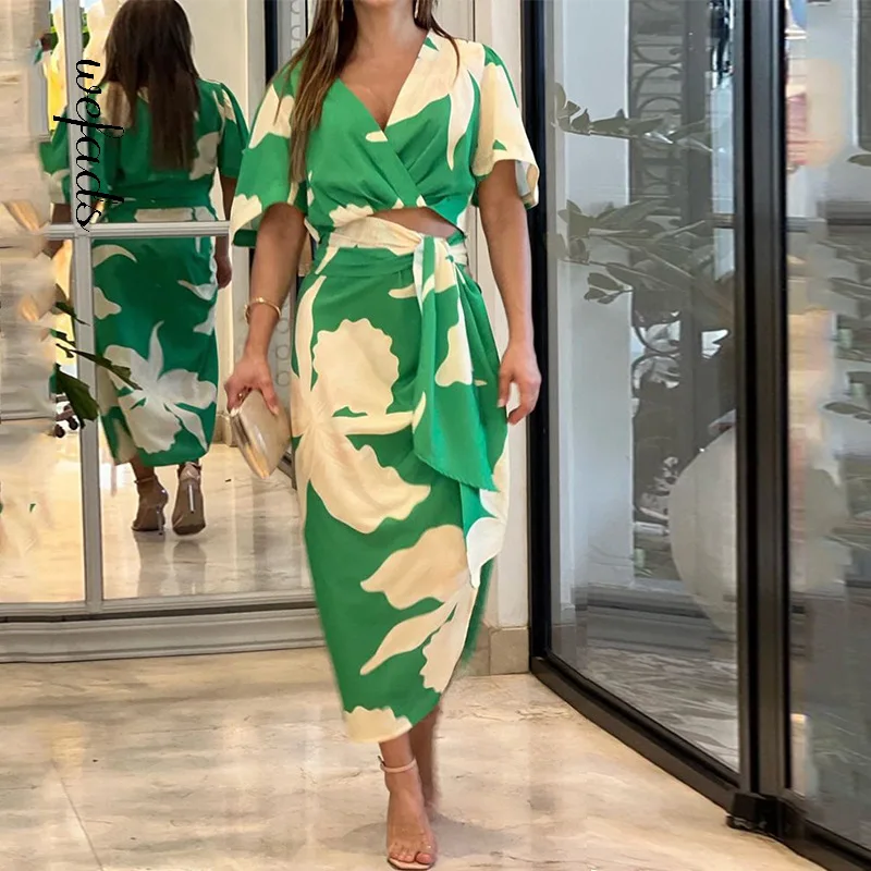 

Women Elegant Shirt Dress Summer Vintage Printed Button Ruched Bandage Dress Female Solid V Neck Beach Long Dresses Robe 2023