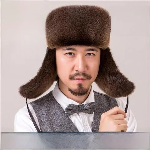 Импортная меховая шапка Lei Feng мужская старая из цельной норки кожаная теплая с