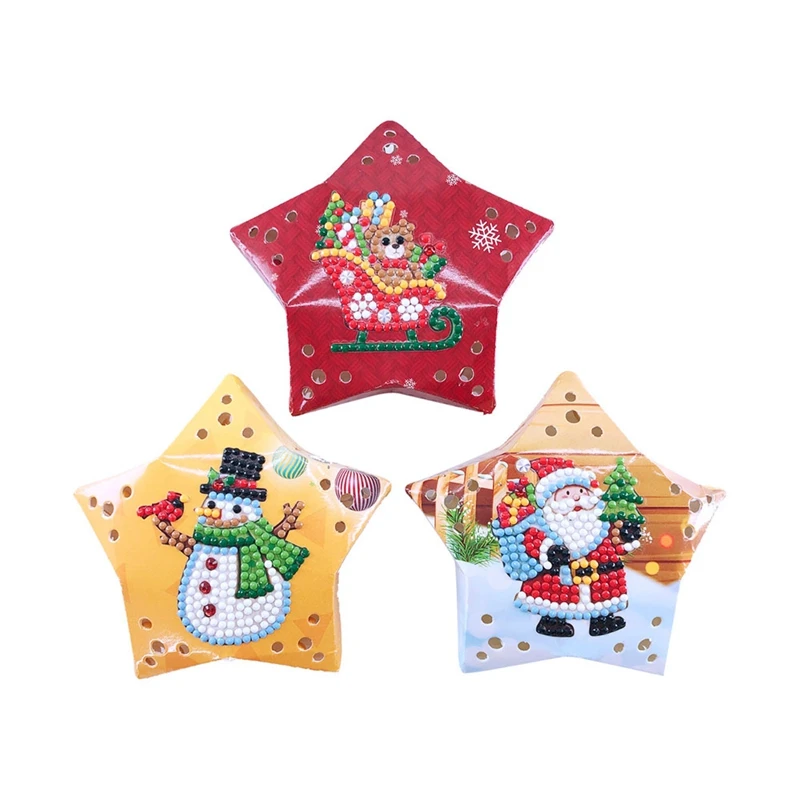 

3Pcs DIY Led Diamond Painted Christmas Ornament Chandelier Christmas Tree Decorative Gift Without Battery C