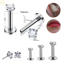1ps f136 titanium piercing stud earrings zircon push pin lip nose and ear cartilage dual needle popular body piercing jewelry
