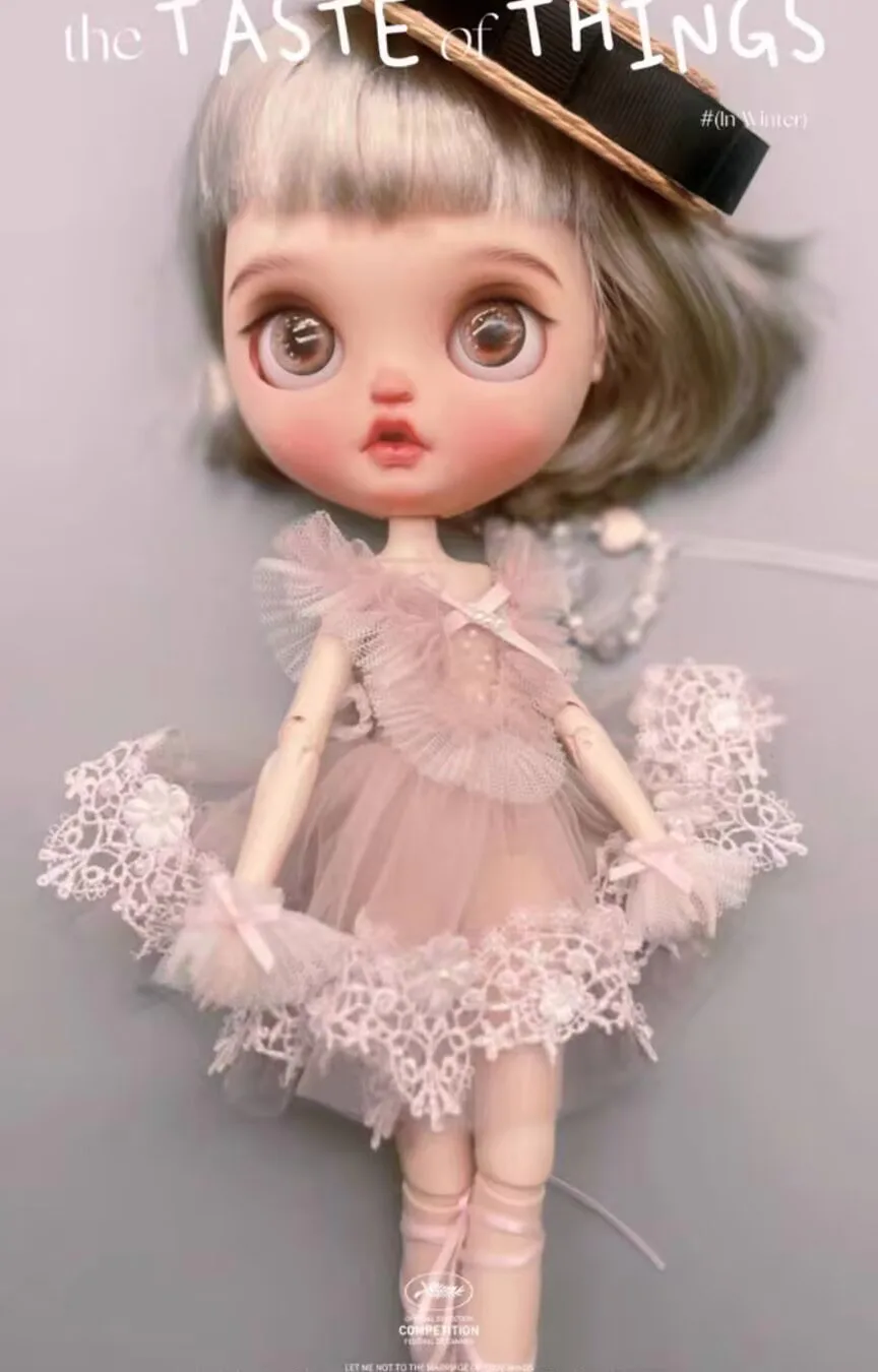Фото Элегантное розовое платье Blythe/landoudou, 2 шт. + накидка с белой розой (подходит для Lulu,ymy24,Ob22,24,zone, Jenny) №2