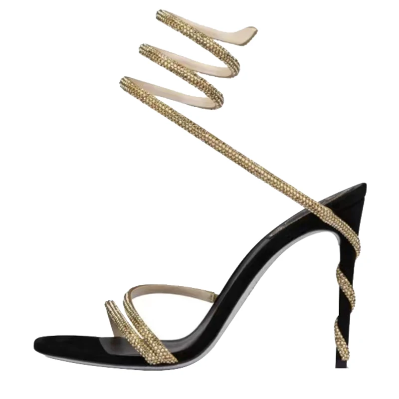 

Летние европейские и американские новые женские босоножки на высоком каблуке со стразами в форме змеиной кожи туфли-лодочки на шпильке